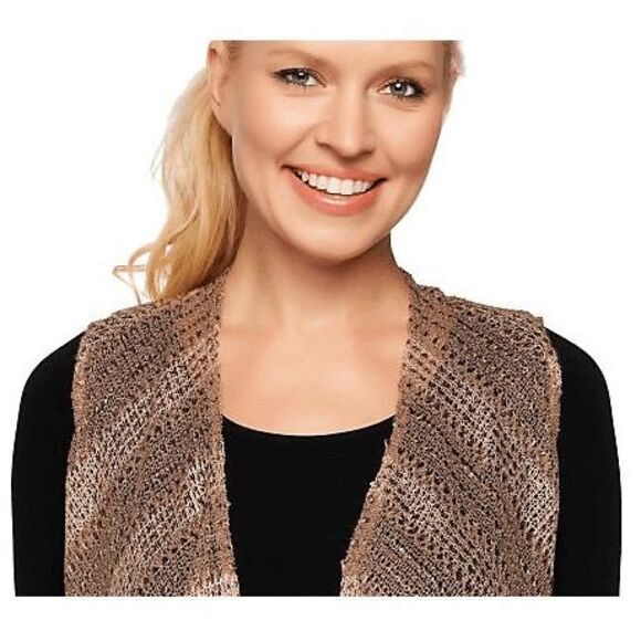 LOGO by Lori Goldstein Womens 3X Knit Crochet Cascading Vest Sequins Aqua NWT - Picture 4 of 4